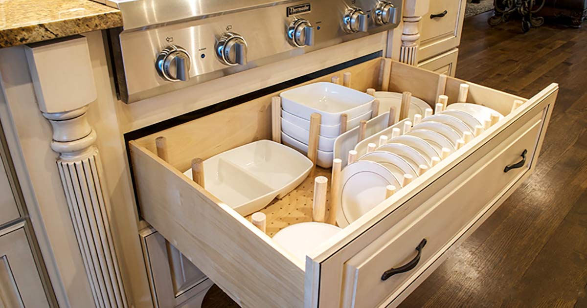 Kitchen Dish Storage Rack With Homemade Drawer Type Pull-out