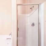 shower with chrome framed door